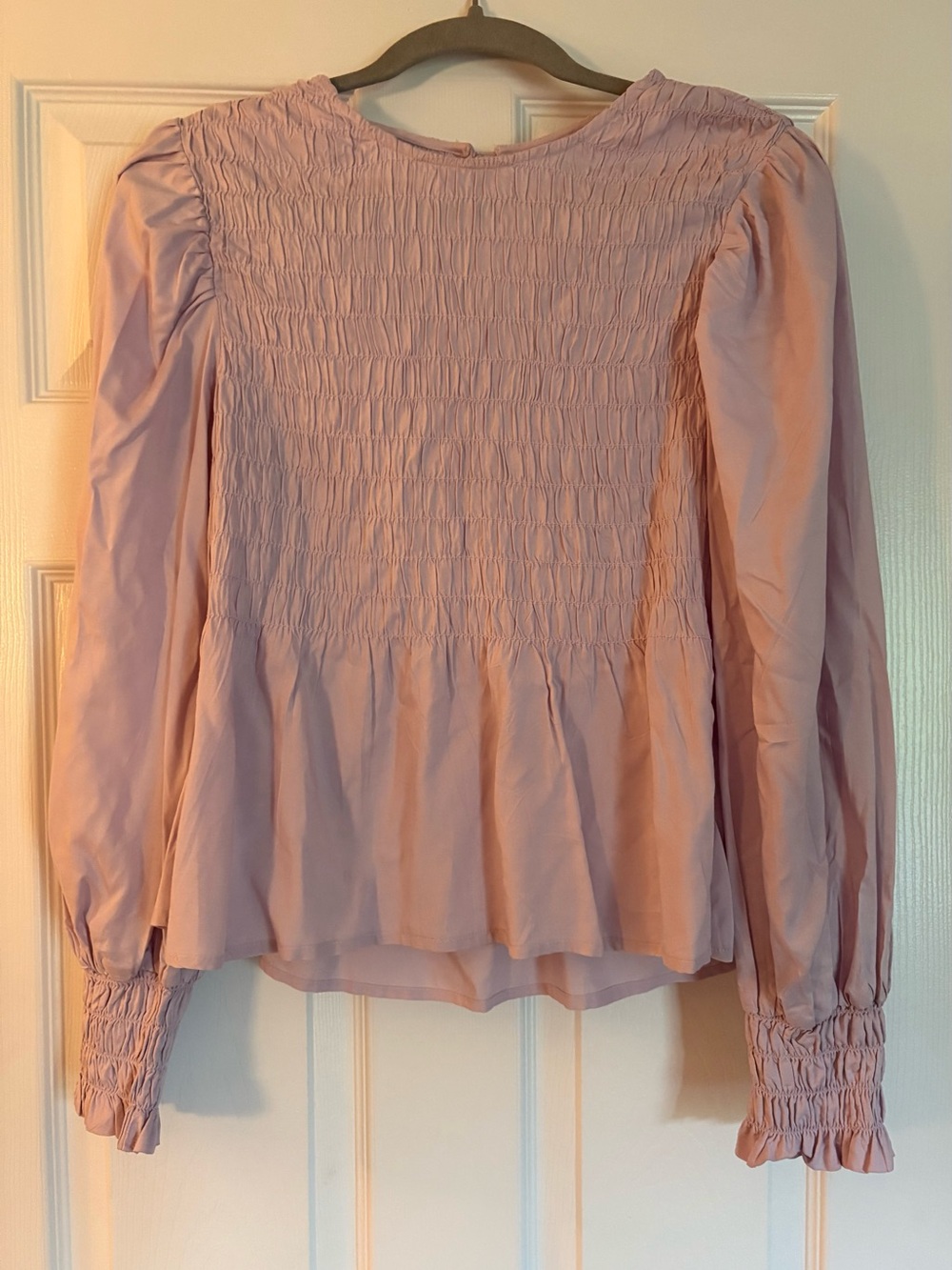 a new day light lavender Smocked Peplum Long-Sleeve Blouse